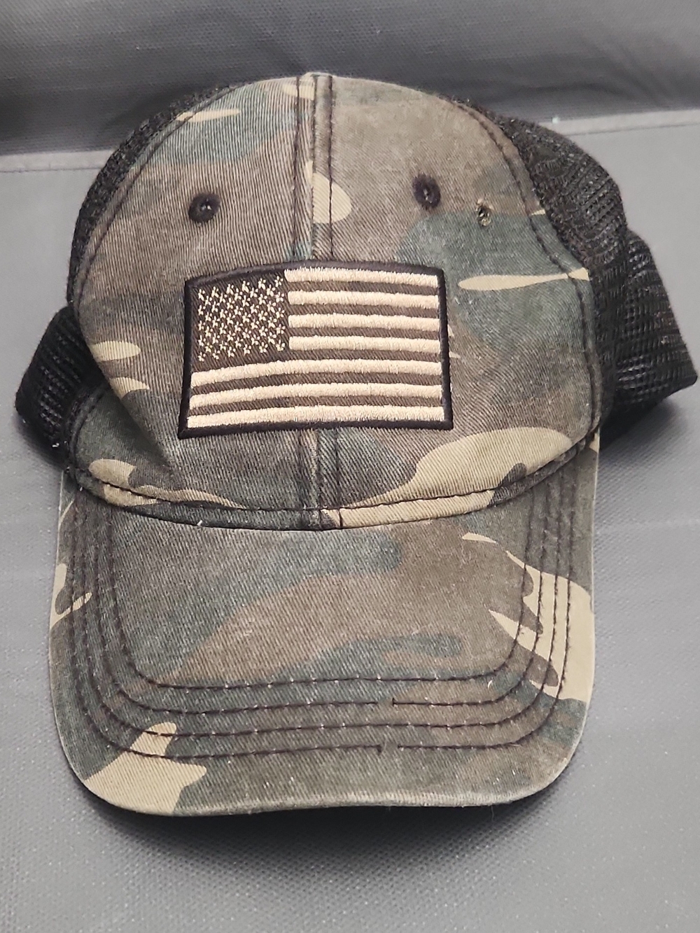 Camo Trucker Cap with American Flag Patch - Green